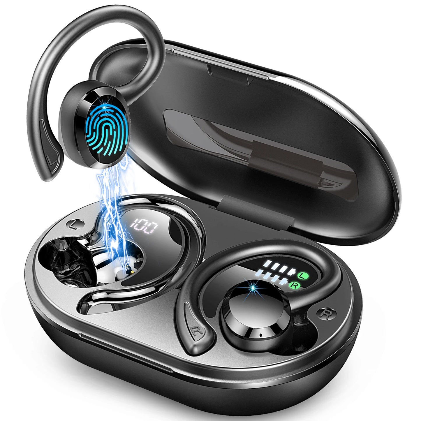 Wireless Earbuds, Bluetooth 5.3 On-Ear Headset, Noise Cancelling Mic, 48 H Playtime Sports Headphones for Workout/Running.