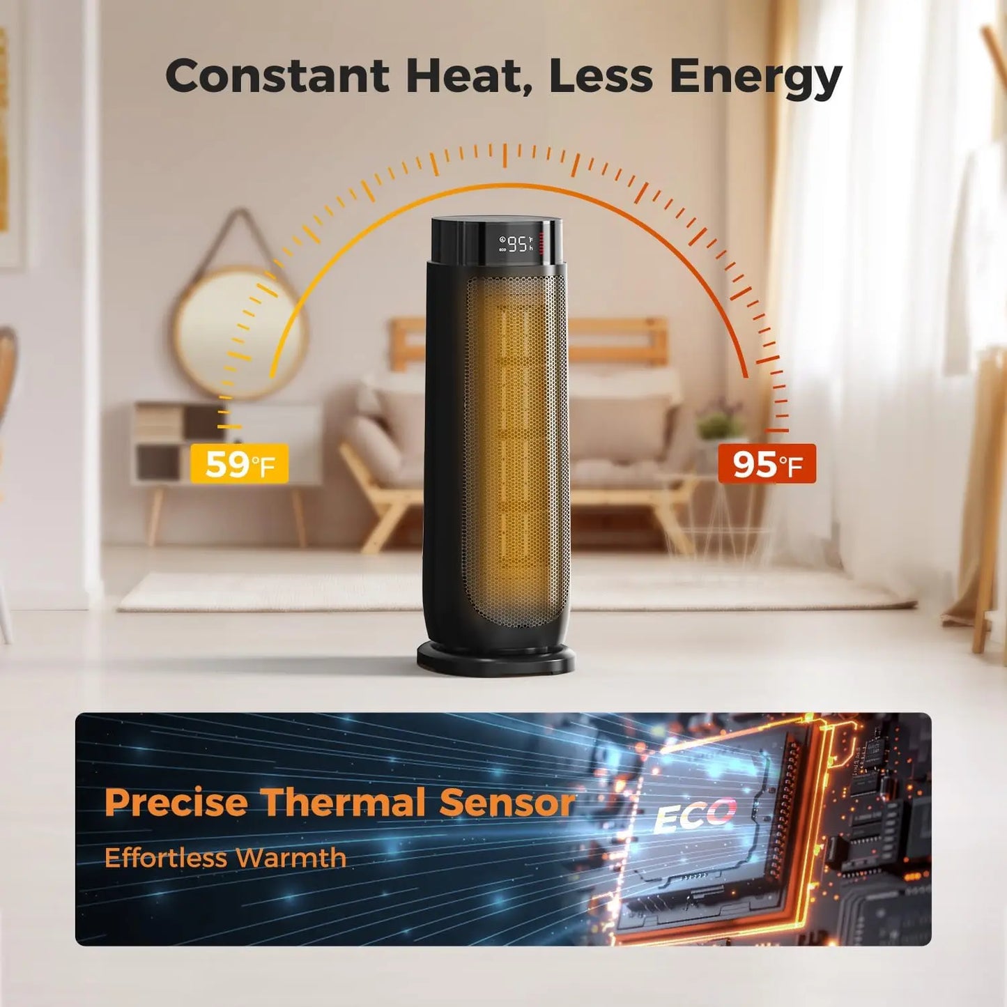1500 W Space Heater with Thermostat, 24 H Timer, Remote, PTC Ceramic, Quiet & Portable for Home Bedroom (Black)