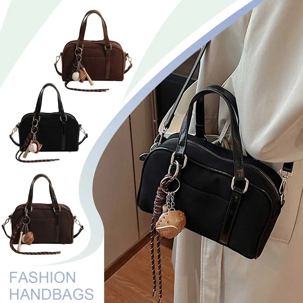 Women Suede Top-handle Bag Adjustable Strap Crossbody Purse With Interior Pocket Handbag Zipper Clutch Purse for Work Travel