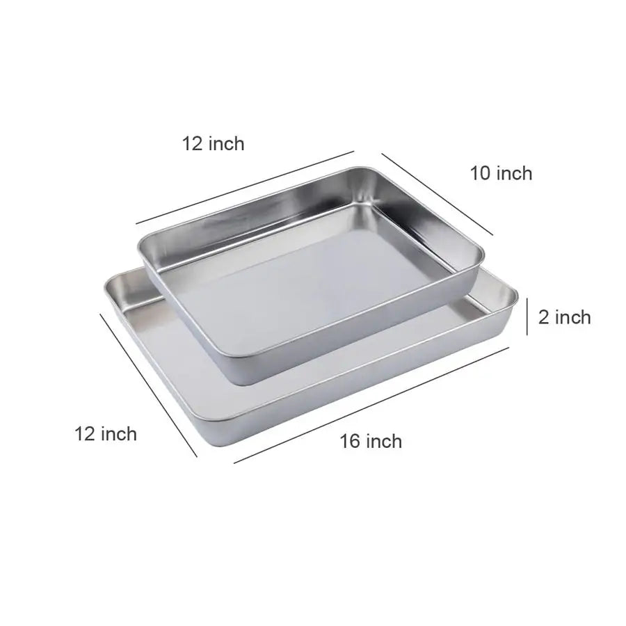 Baking Pans Set, 16 amp12 inch Large Stainless Steel Cake Pans, Rectangular Metal Cookie Sheets for Oven, Bread Tray, No Warped