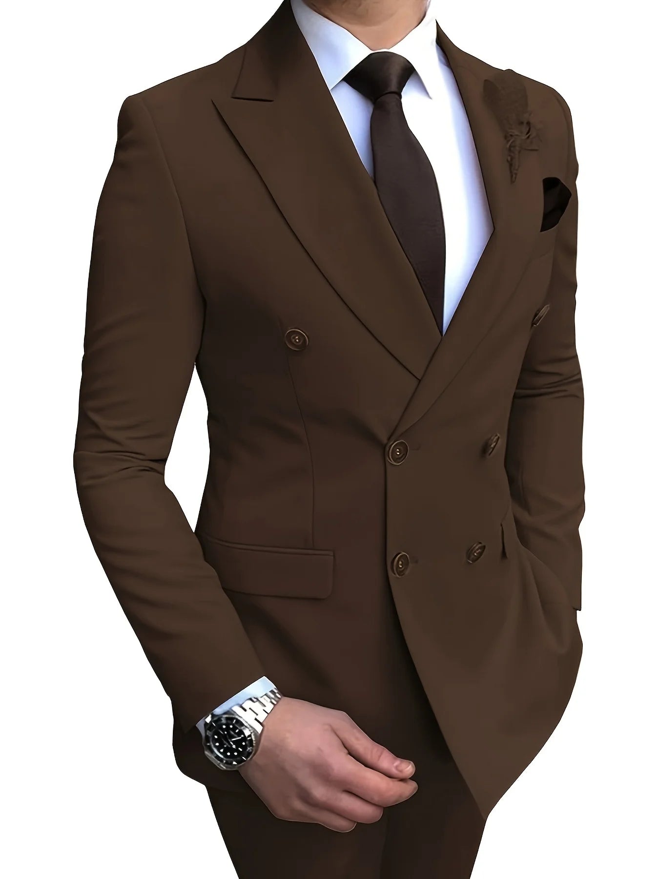 Elegant Men's Suits 2-Piece Set Double Breasted Jacket Business Casual Suit Coat Work Interview Coat (Blazer+Pants)