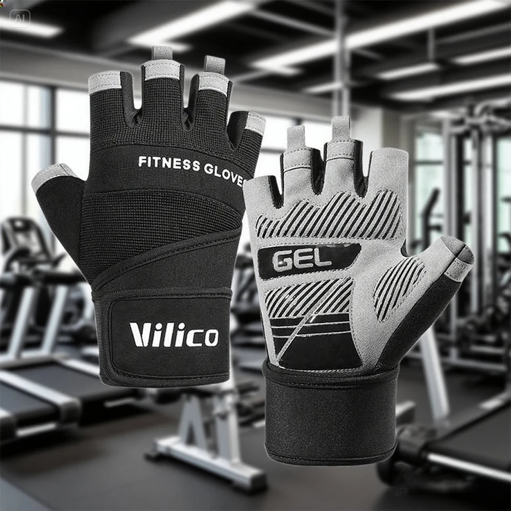 Half Finger Gym Gloves Anti-Slip Weightlifting Gloves Wear Resistant Fitness Gloves with Wrist Support for Full Palm Protection