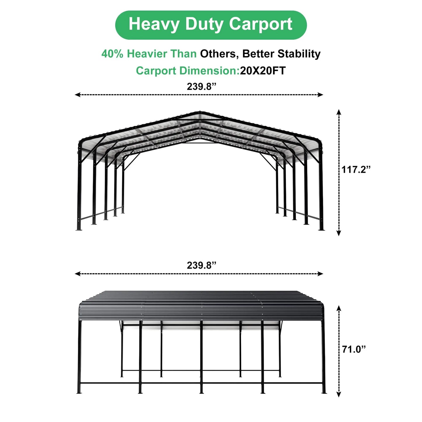 Polar Aurora 20 x 20/20 x 30/20 x 40 FT Metal Carport with Enhanced Base Outdoor Heavy Duty Garage Galvanized Car Shelter for Pickup