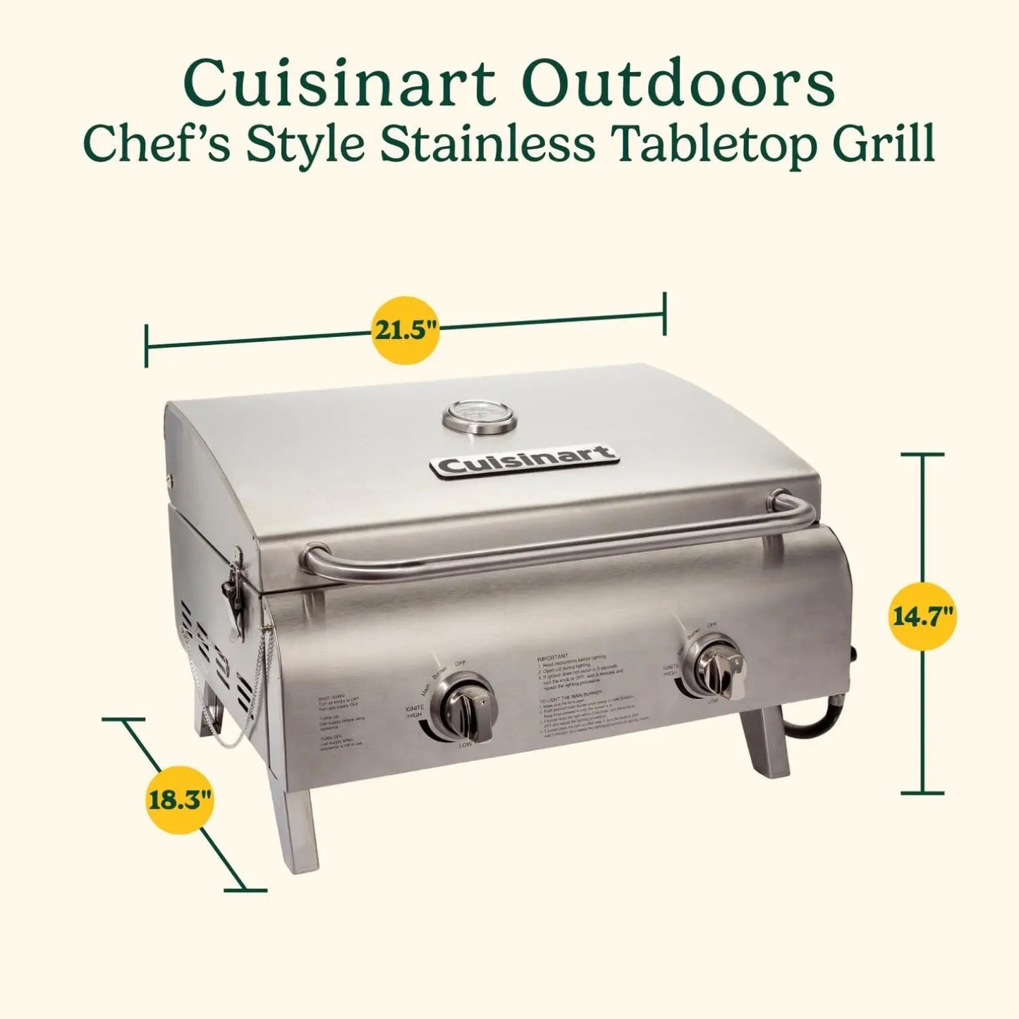 Portable Propane Grill, 20,000 BTU Stainless Steel 2-Burner Outdoor Gas Grill for Camping and BBQ, Easy Setup