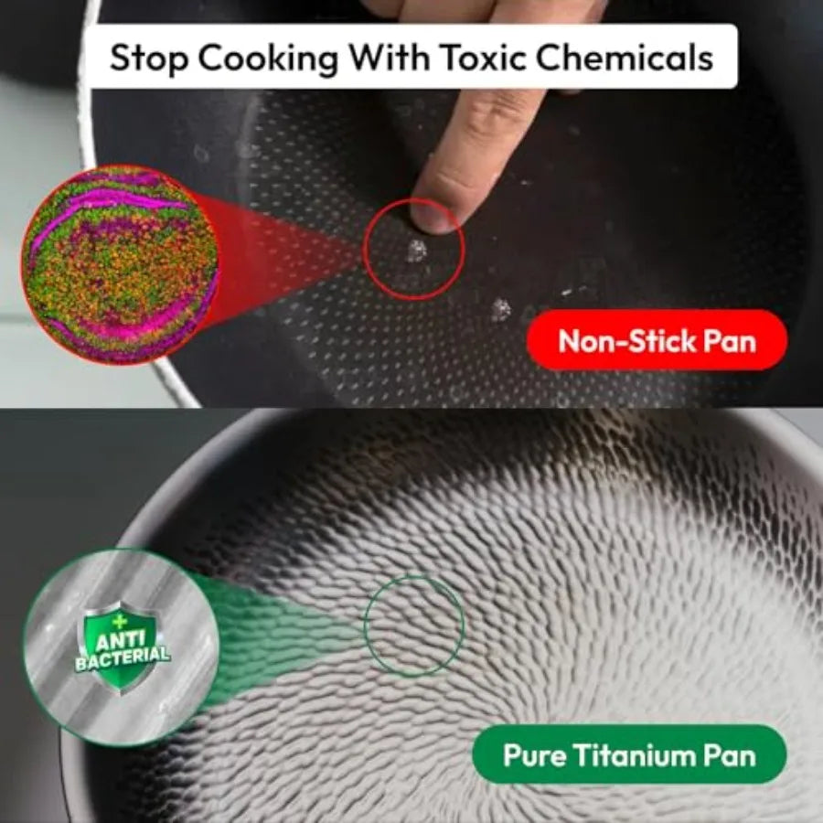 12 Titanium Pan for Cooking - Pure No Coating Non-Stick Titanium Cookware Hammered Frying Pan Safe for Oven and Induction Up to 750 degrees.