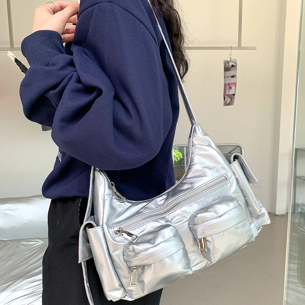 Large Capacity Sling Bags Women's Multi-Pocket Purse Crossbody Hobo Bag Girl Stylish Purse Ladies Solid Versatile Crossbody Bag