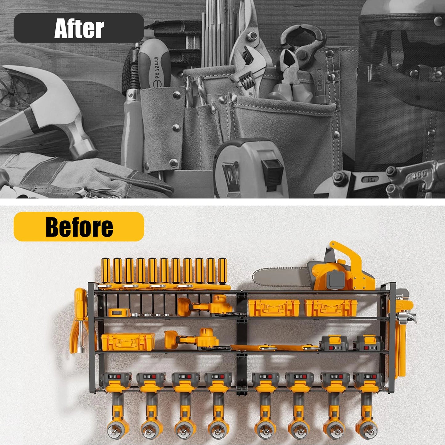 Power Tool Storage Rack 4 Layers Organizer-8 Tool Floating Shelf Wall Mount Heavy Duty Iron Drill Holder for Basement Workbench