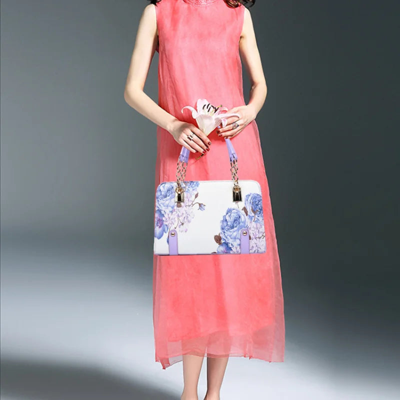 PU leather fashion floral tote bag, zipper closed, adjustable strap, women's crossbody bag, ideal for everyday use and gifts