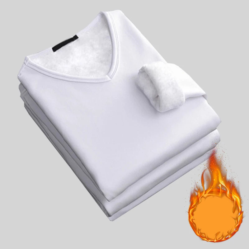 1pcs Men Thickening Velvet Warm Tops Men's Winter Long-sleeved Thermal Underwer Male V-neck Fashion T-shirt M-4XL