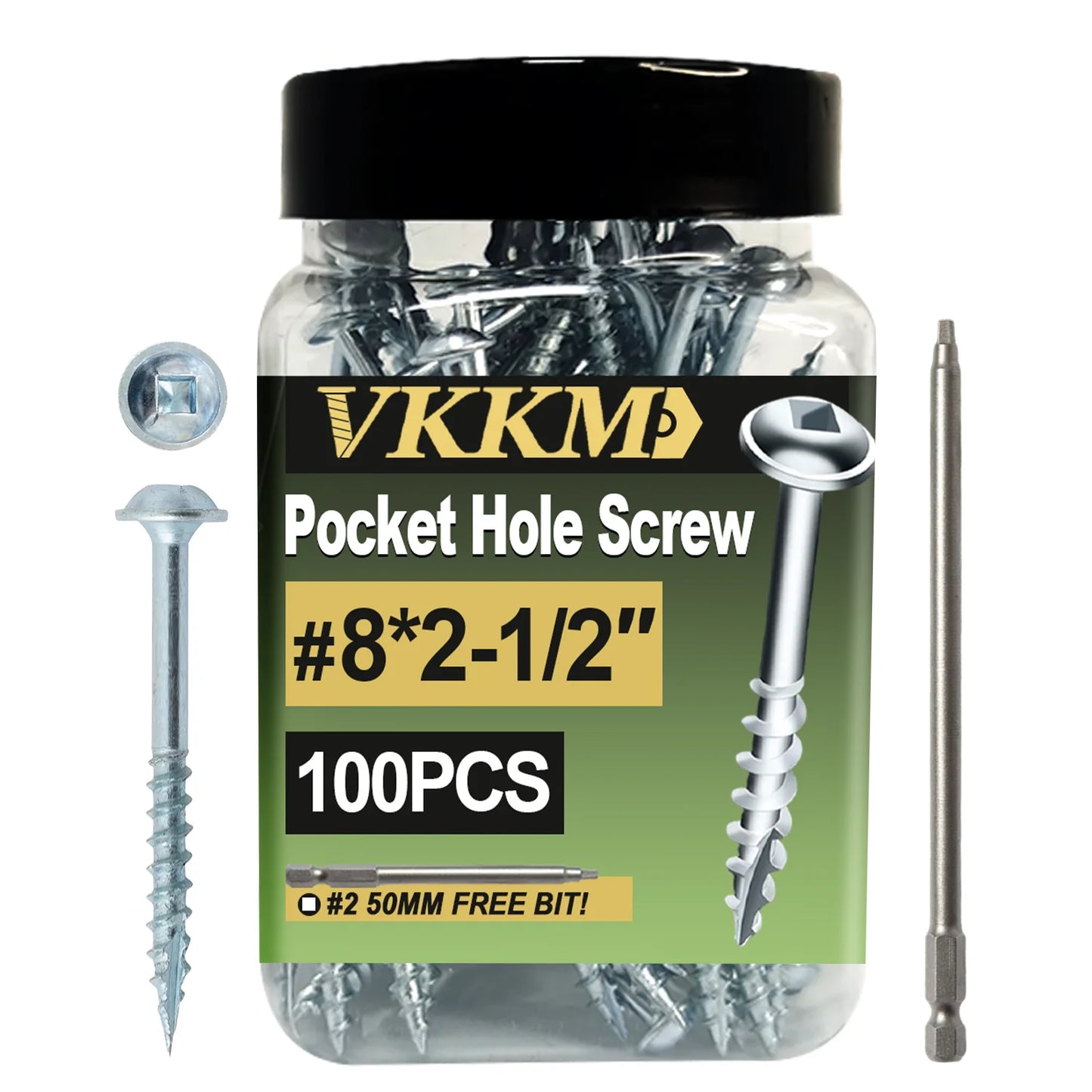 VKKM Galvanized Pocket Hole Screws #7 #8 1-1/4" 1-1/2" 200-300PCS w/ Free Drill Bits for Woodworking Tools
