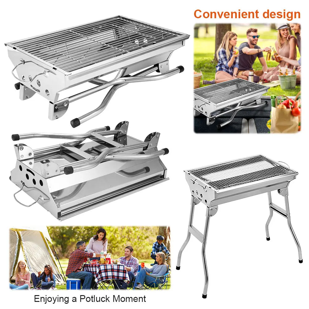 Portable Barbecue Grill Stainless Steel Camping Stove with Stand Multi-Function Charcoal BBQ Grill for Outdoor Camping Picnic