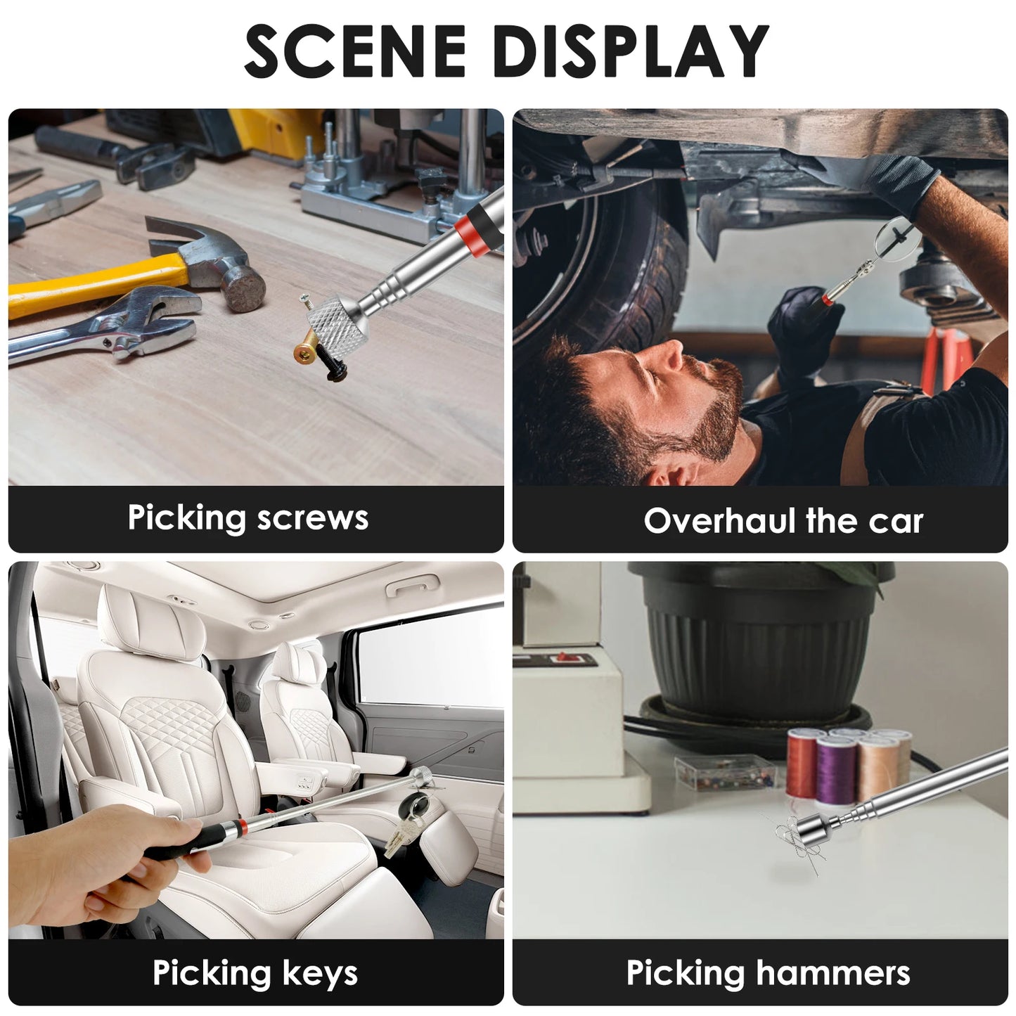 Telescoping Magnetic Pickup Tool 4 Pack (2 LB, 5 LB, 12 LB, 20 LB)  Extendable Magnet Stick Magnet Pickup Tool