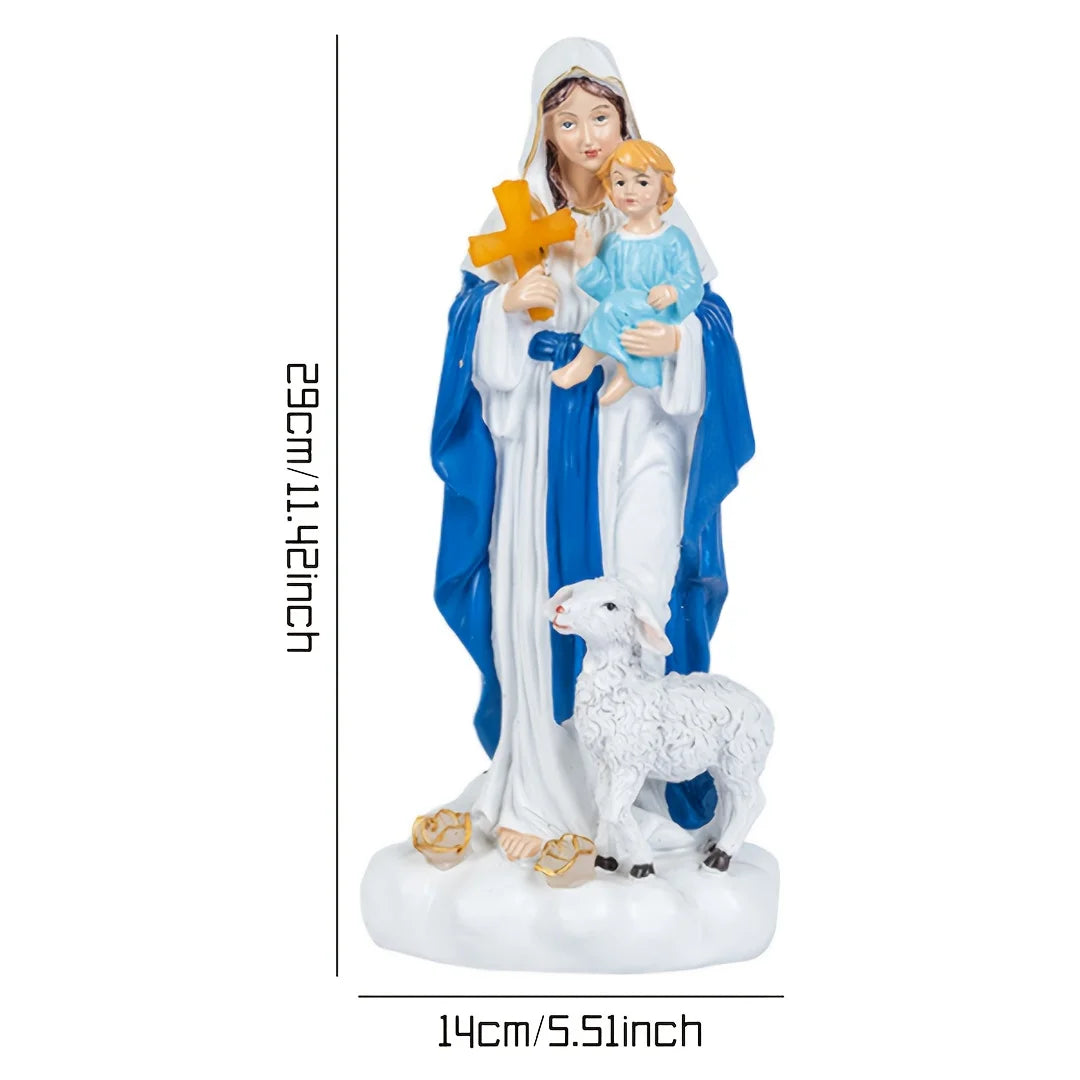 Statue Outdoor Decor Solar Light, Jesus Birth Figure Resin Statue, Solar Jesus Nativity holding child and sheep statue light