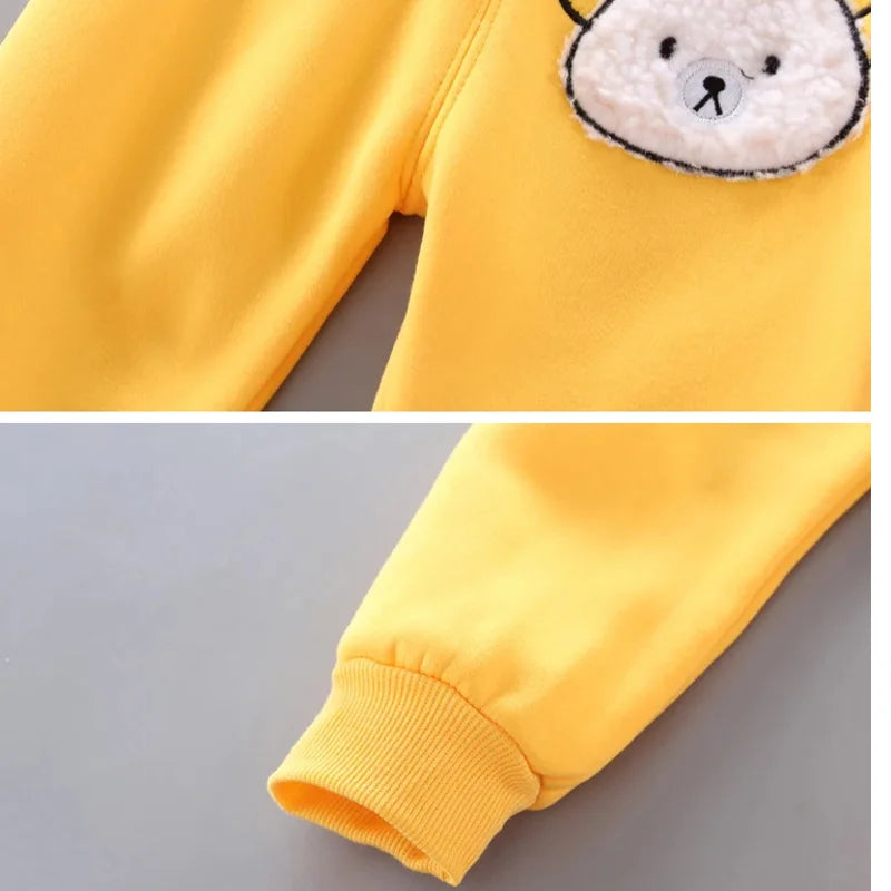 Autumn Winter Baby Girls Cute Bear Clothes Boys Thick Hooded Vest With Long Sleeve Top And Pants 3PCS Sets Kids Warm Tracksuits