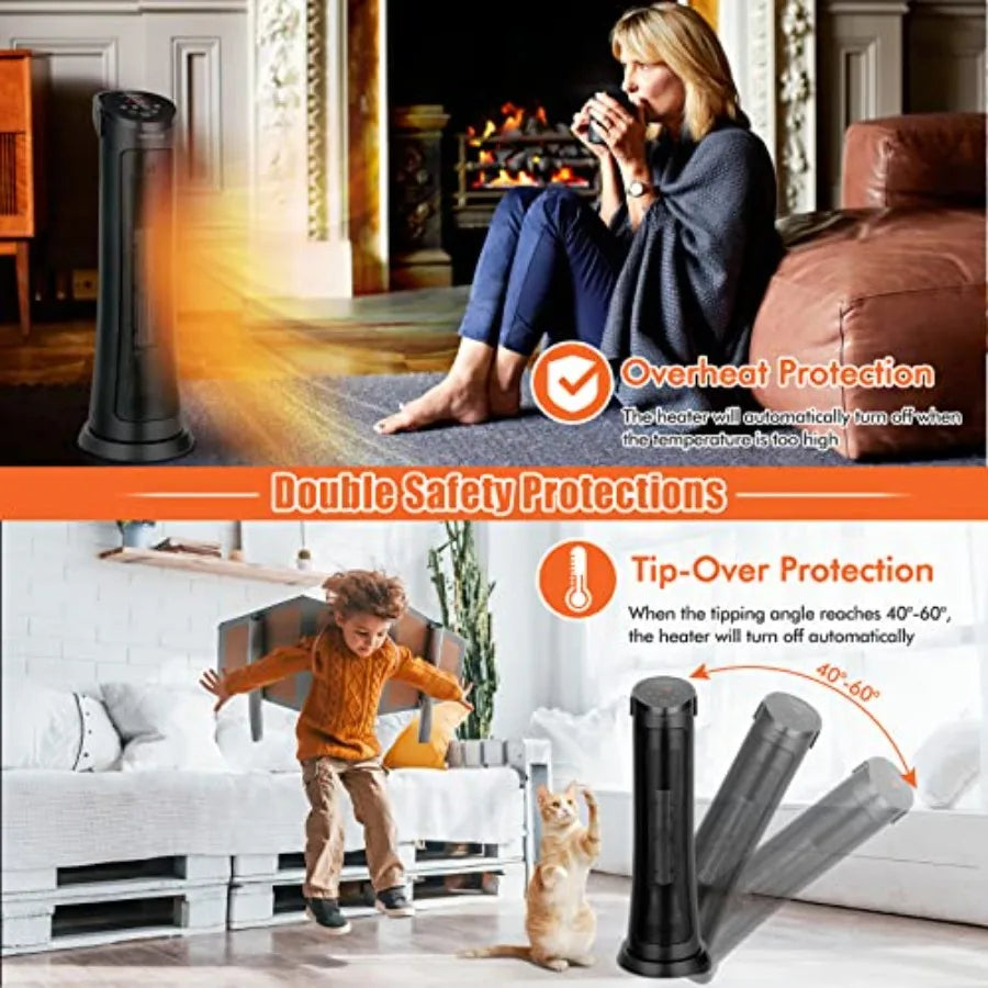 COSTWAY Space Heater for Indoor Use 1500 W PTC Ceramic Heater with 60 Oscillation 3 Heating Modes 24 H Timer Overheat and Tip-Over