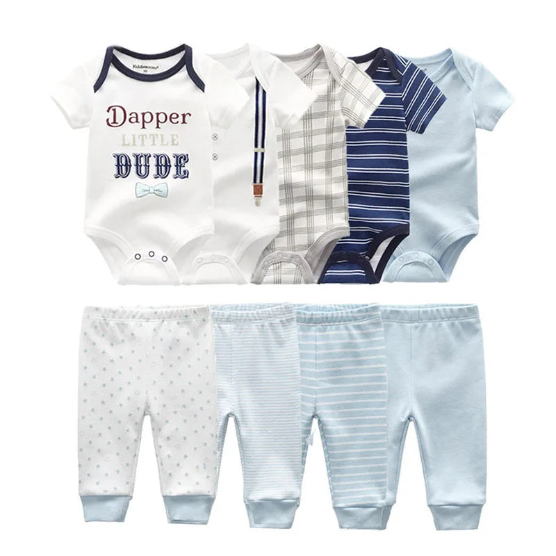 9 Pcs/Lot Unisex Newborn Bodysuits+Pants Clothing Sets Cartoon Cotton Baby Boy Girl Clothes