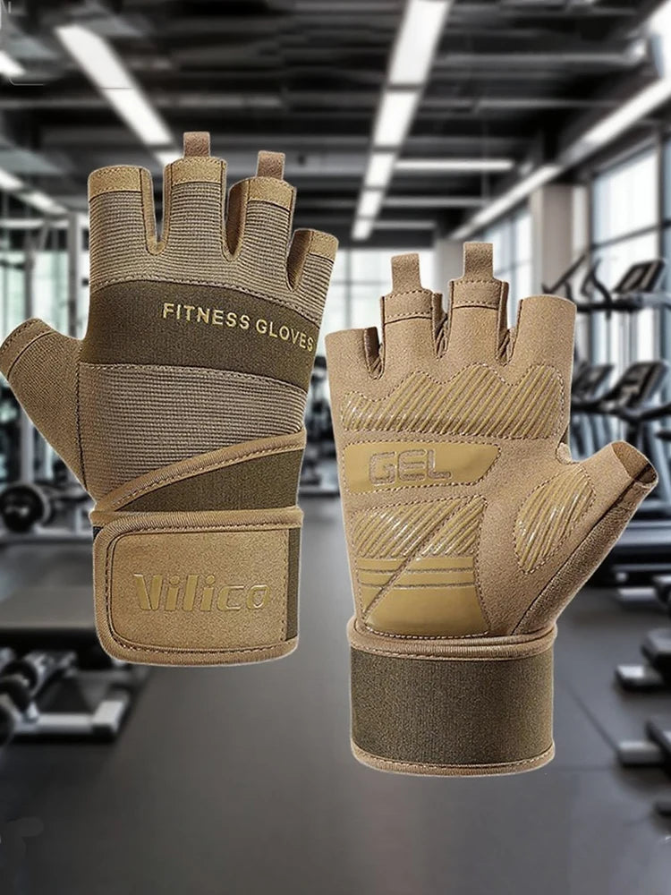 Half Finger Gym Gloves Anti-Slip Weightlifting Gloves Wear Resistant Fitness Gloves with Wrist Support for Full Palm Protection
