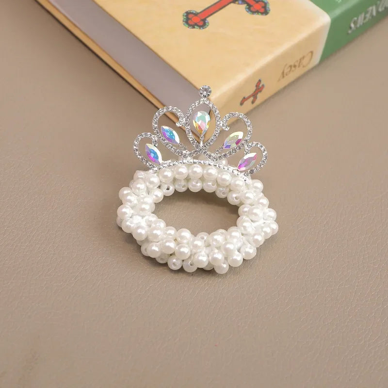 1PCS New Fashion Pearl Crown Princess Cute Kids Elastic Children Ties Girls Hair Accessories Baby Headwear