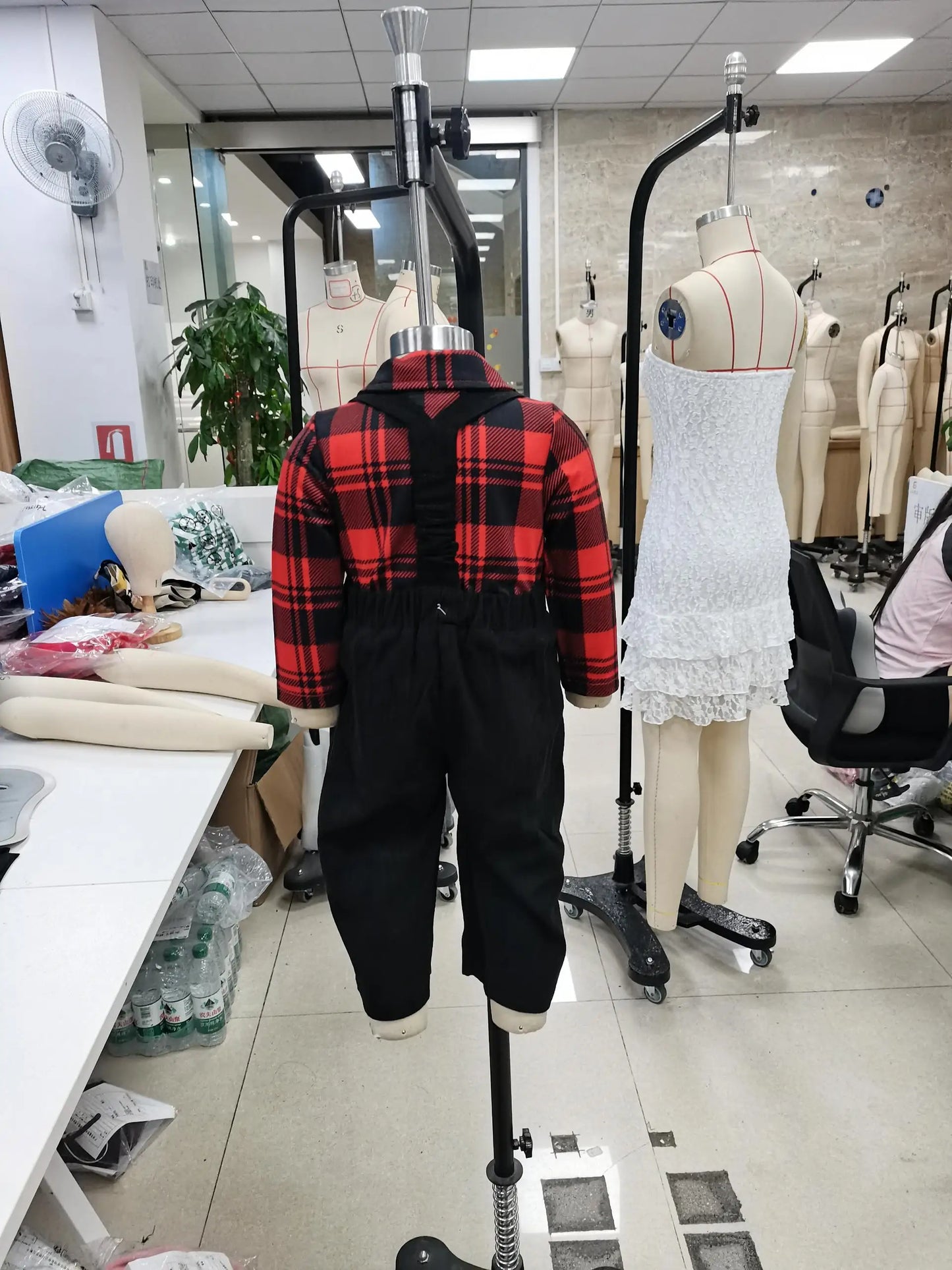 Baby Boy Clothing Cute Christmas Long Sleeve Plaid Romper with Embroidery Overalls Clothes Set 2Pcs Outfits