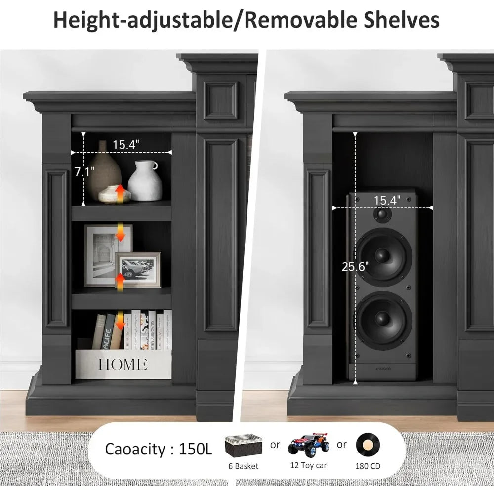 80" Electric Fireplace with Mantel and Cabinets, Fireplace TV Stand for Living Room Bedroom, 30in Realistic Flame Fireplace