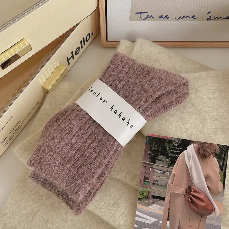 Winter Thick Warm Women's Cashmere Wool Socks Solid Color Long Thermal for Ladies