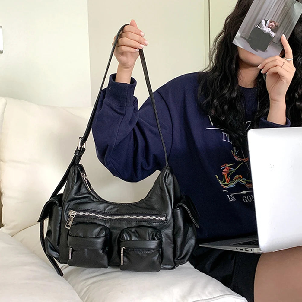 Large Capacity Sling Bags Women's Multi-Pocket Purse Crossbody Hobo Bag Girl Stylish Purse Ladies Solid Versatile Crossbody Bag