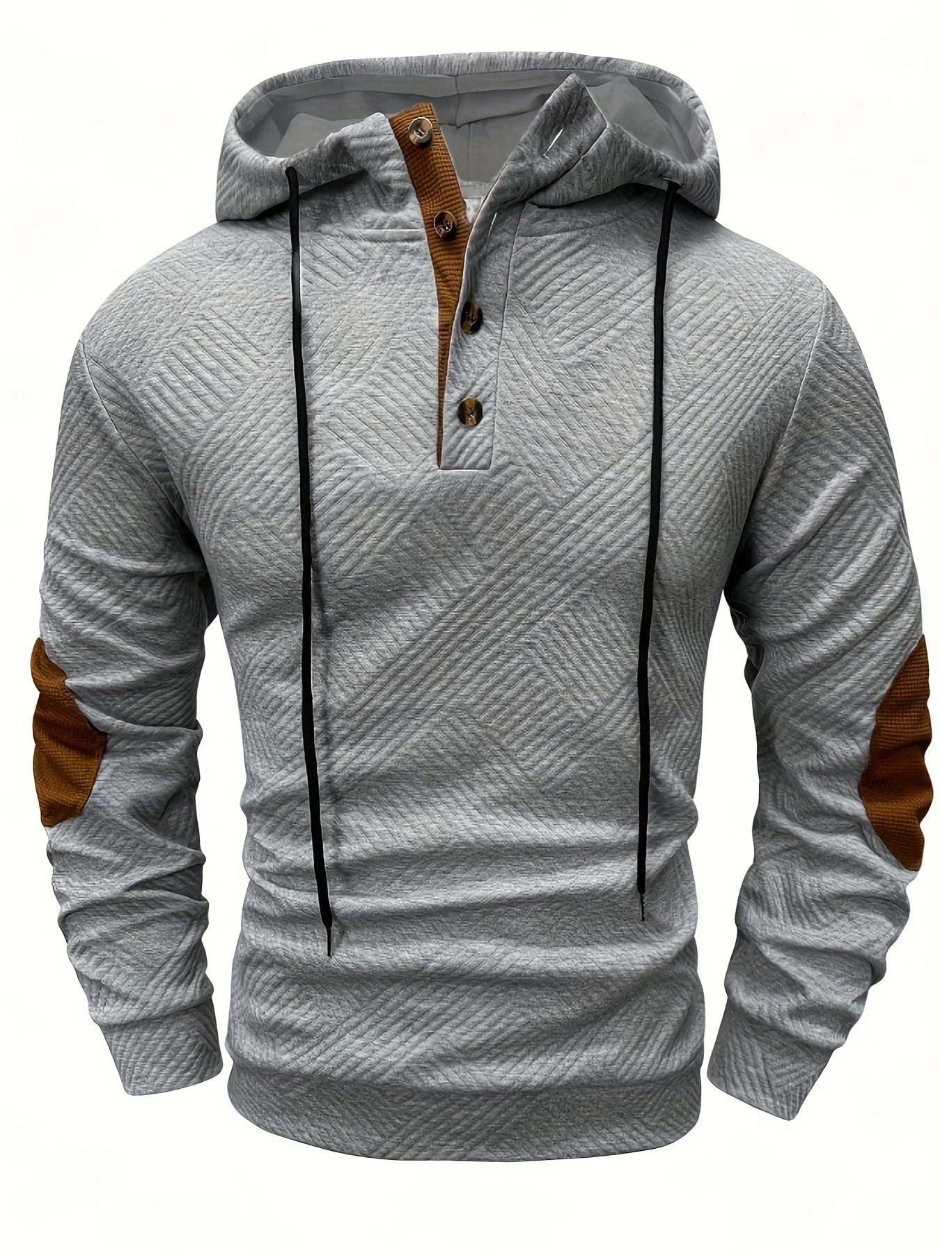 Mens Hoodies Casual Cotton Textured Long Sleeve Half Button Pullover Hooded Sweatshirts