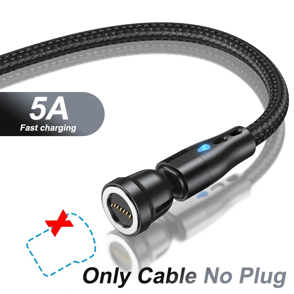5A Magnetic Cable 540 Rotate Fast Charging Magnetic USB Type C Cable For iPhone 14 Samsung Xiaomi Realme Mobile Phone Cable