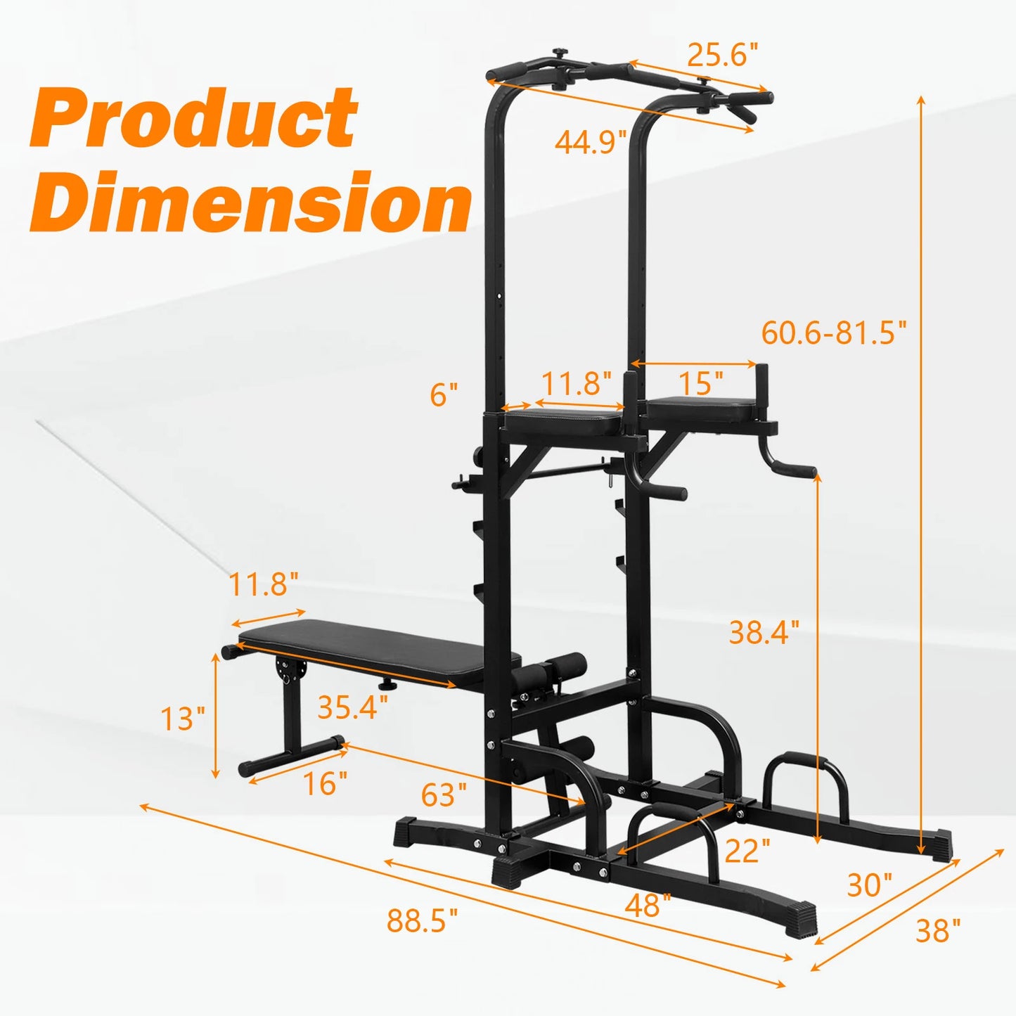 Power Tower Parallel Bar Station with Bench Pull-Up Bar Holder, Adjustable Height, Multifunctional Fitness Training Equipment