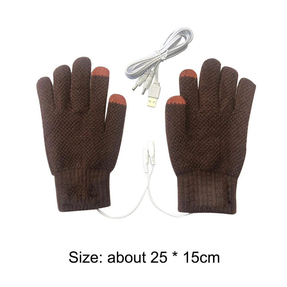 Heated Knitting Full Finger Mittens Windproof USB Electric Heating Gloves Portable Constant Temperature Hand Warmer