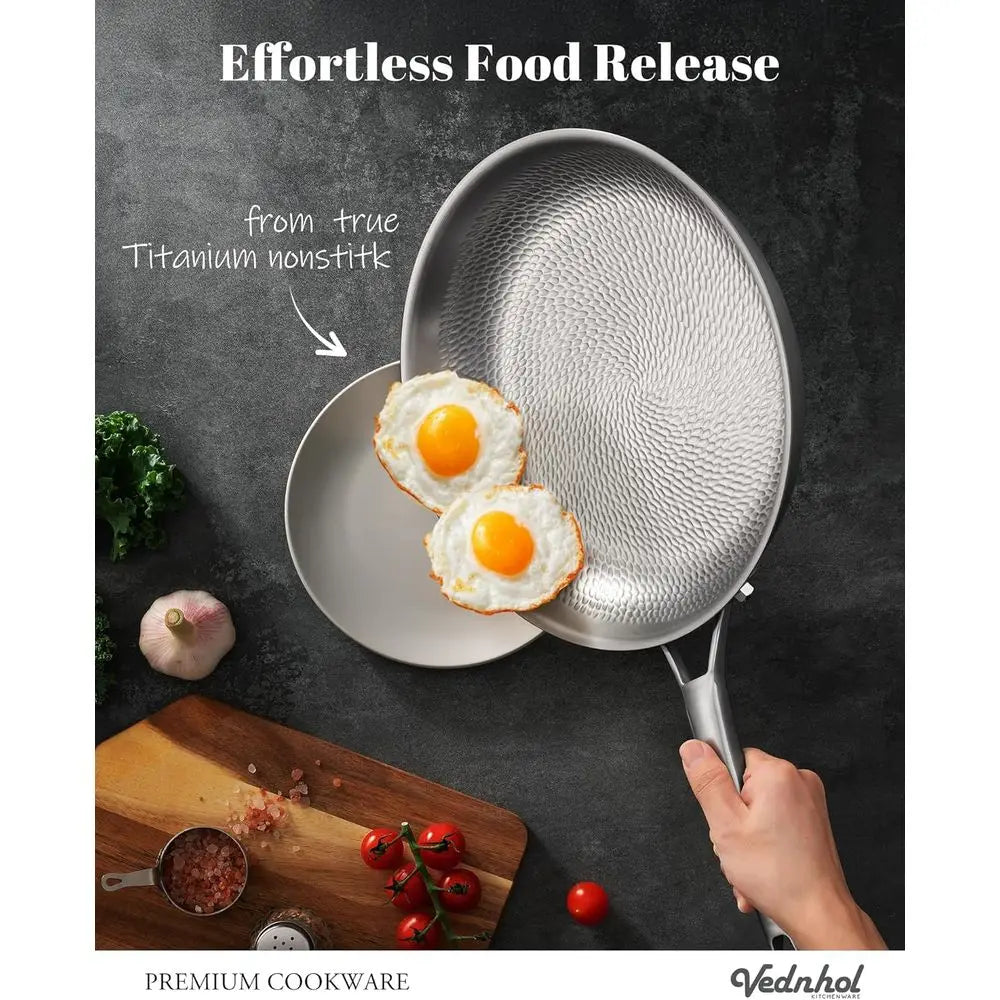 12 Inch Titanium Hammered Pro Frying Pan with Lid, Non-Stick, Non-Toxic, PFOA/PTFE Free, Dishwasher and Oven Safe, Induction Com