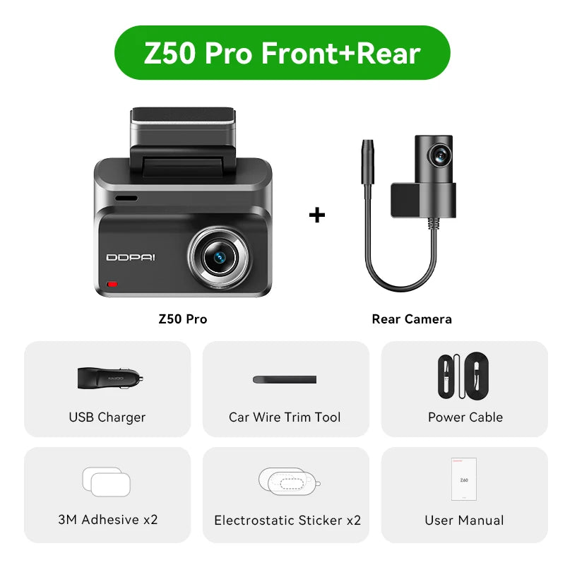 DDPAI 4K Dash Cam Z50 Pro 5GHz Wi-Fi GPS ADAS Night Vision 4G Connectivity Car DVR 24H Parking Support Front and Rear Cam