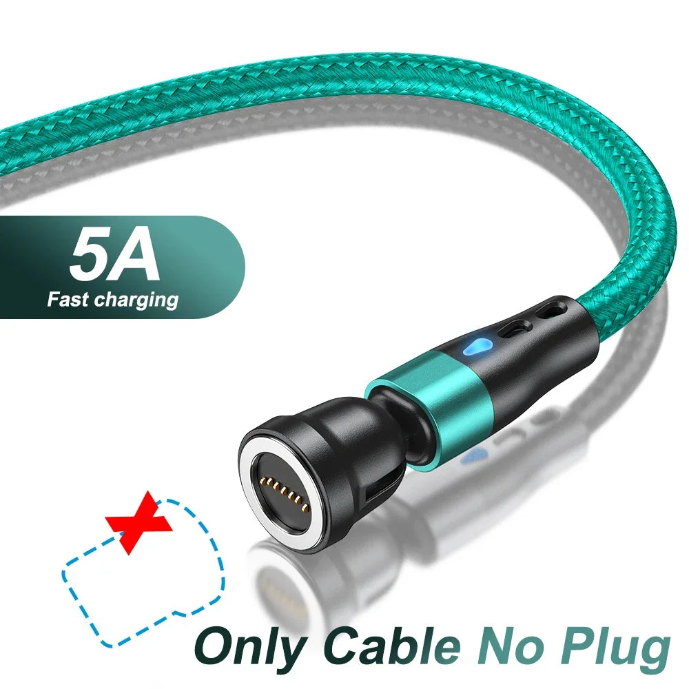 5A Magnetic Cable 540 Rotate Fast Charging Magnetic USB Type C Cable For iPhone 14 Samsung Xiaomi Realme Mobile Phone Cable