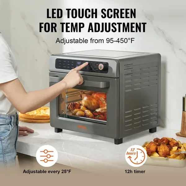 12-in-1 Air Fryer Toaster Oven, 25L Stainless Steel Convection Oven, 1700W, with Grill & Pizza Pan