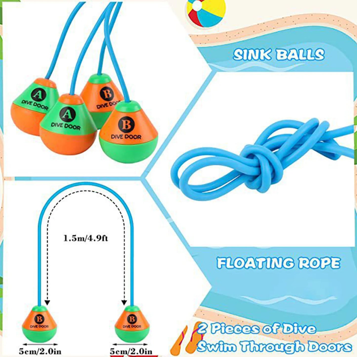 4-10PCS Swimming Game Aids Dive Door Funny Diving Doors Rope Reusable Dive Swim Through Door Adults Kids for Outdoor Pool Games