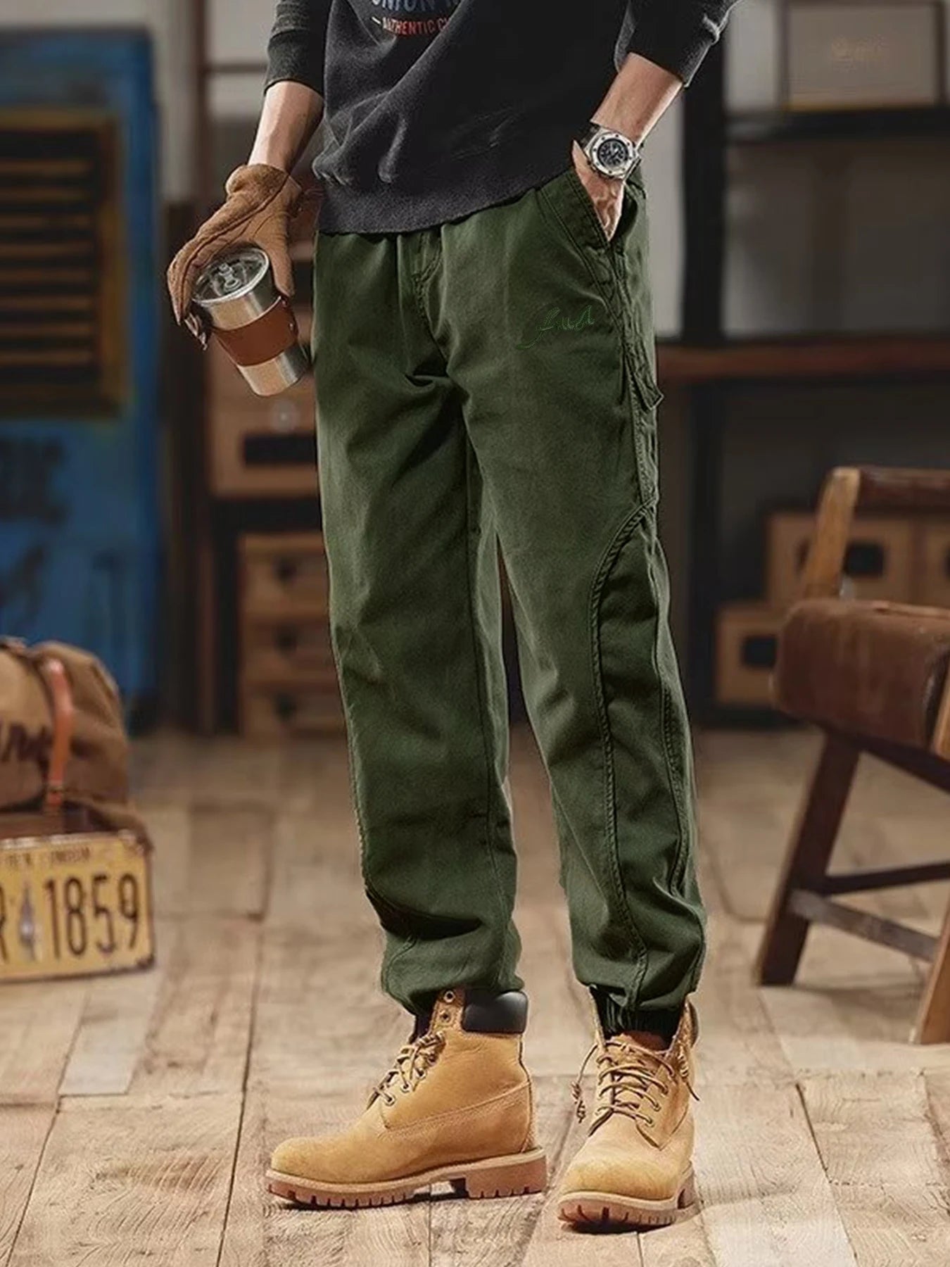 Fat brother plus size retro men's multi-pocket overalls thin straight casual pants men's fashion brand