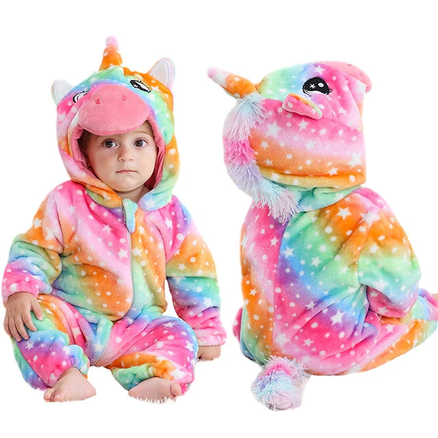 MICHLEY Halloween Winter Baby Rompers Hooded Flannel Cosplay Toddler Infant Clothes Bodysuits Jumpsuit Costume For Girl Boy