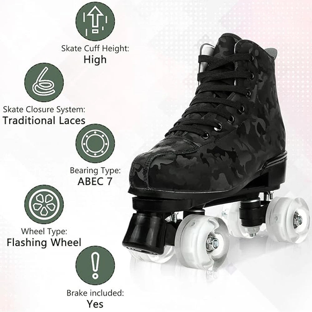 Outdoor Roller Skates Sports Double Row Skates Quad 4 Wheels Skating Women Flashing Roller Skates Shoes for Men Youth Boys Girls