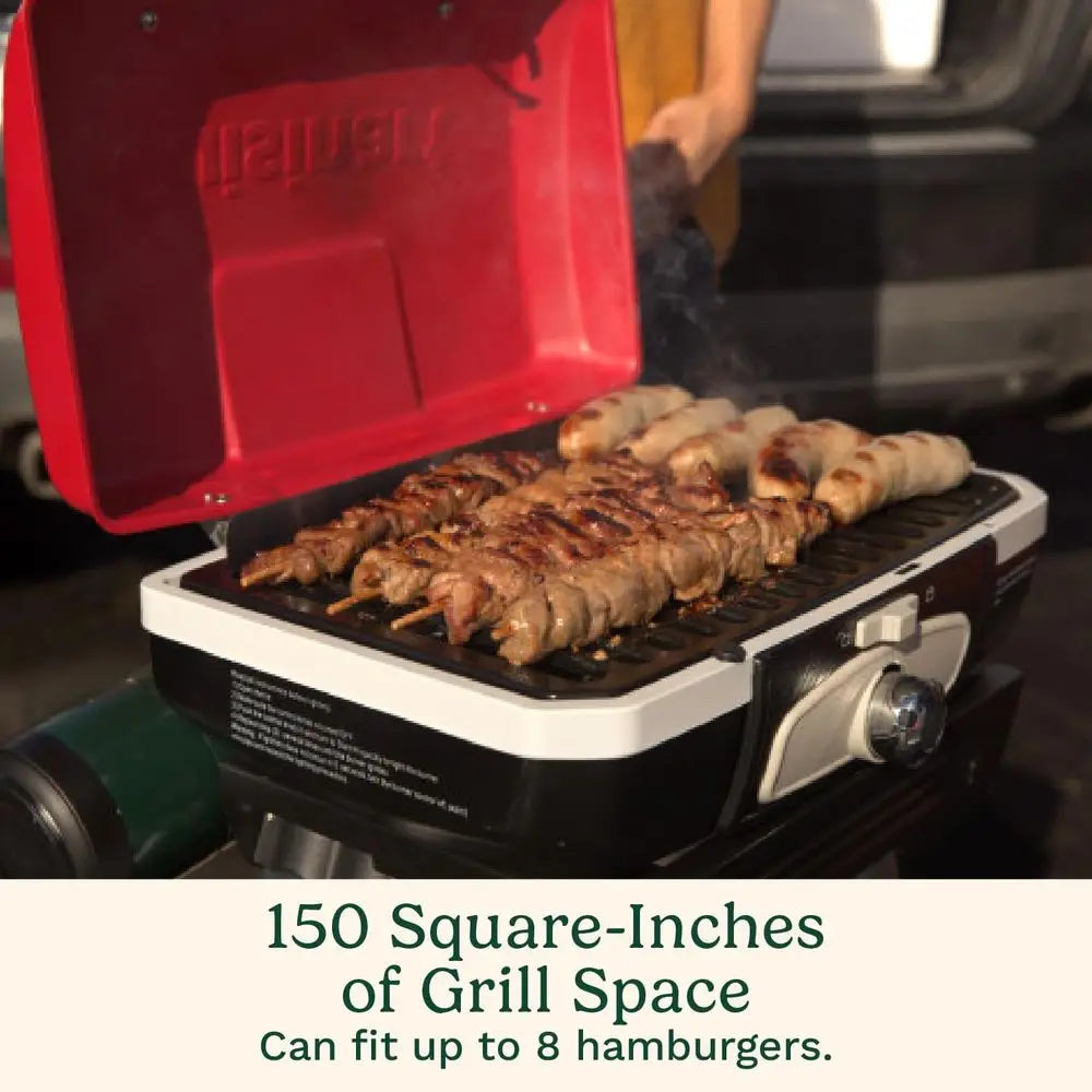 Gourmet Portable Gas Grill with VersaStand, Compact Portable Grill Propane, 150 Sq. In. Cooking Surface, 5,500 BTU Burner Small