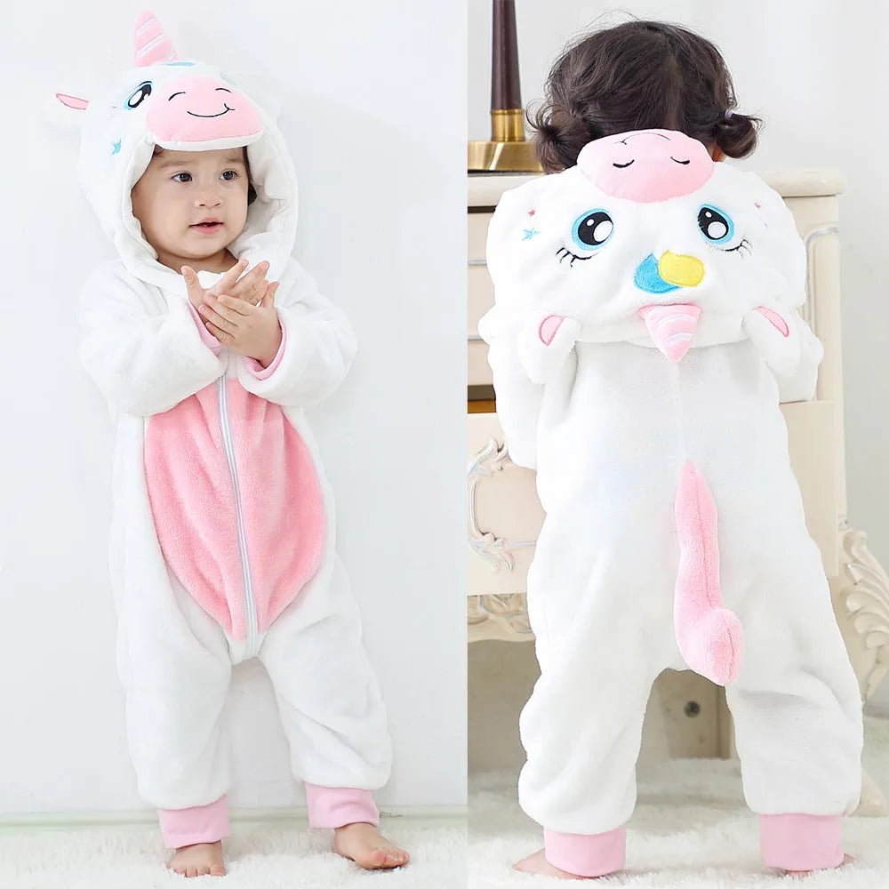 Pajama Toddler Winter Cartoon Jumpsuit Boys Girls Plush Flannel Overalls Kids Bear Lion Penguin Dino Costumes