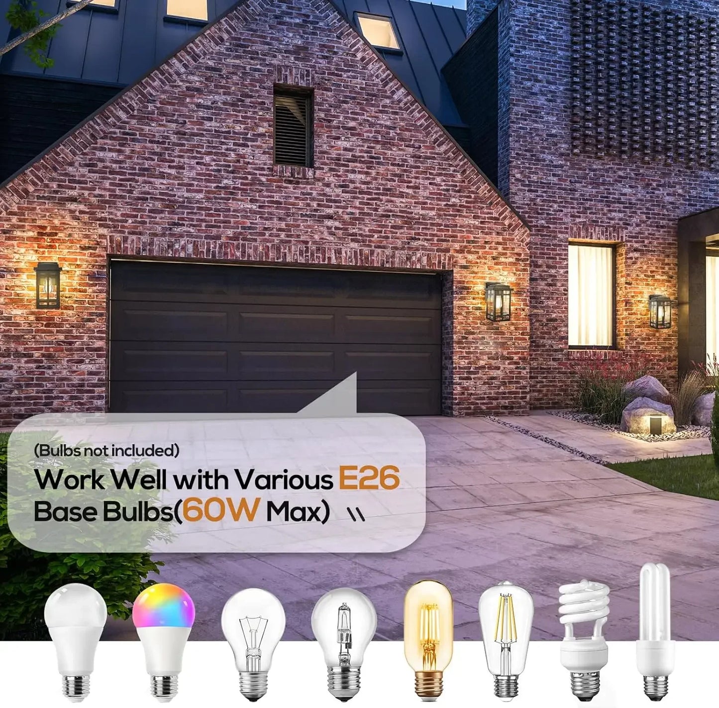 Outdoor Waterproof Wall Light, Modern Matte Black Exterior Wall Mount Lighting, Rustproof E26 Socket Outdoor Garden Light