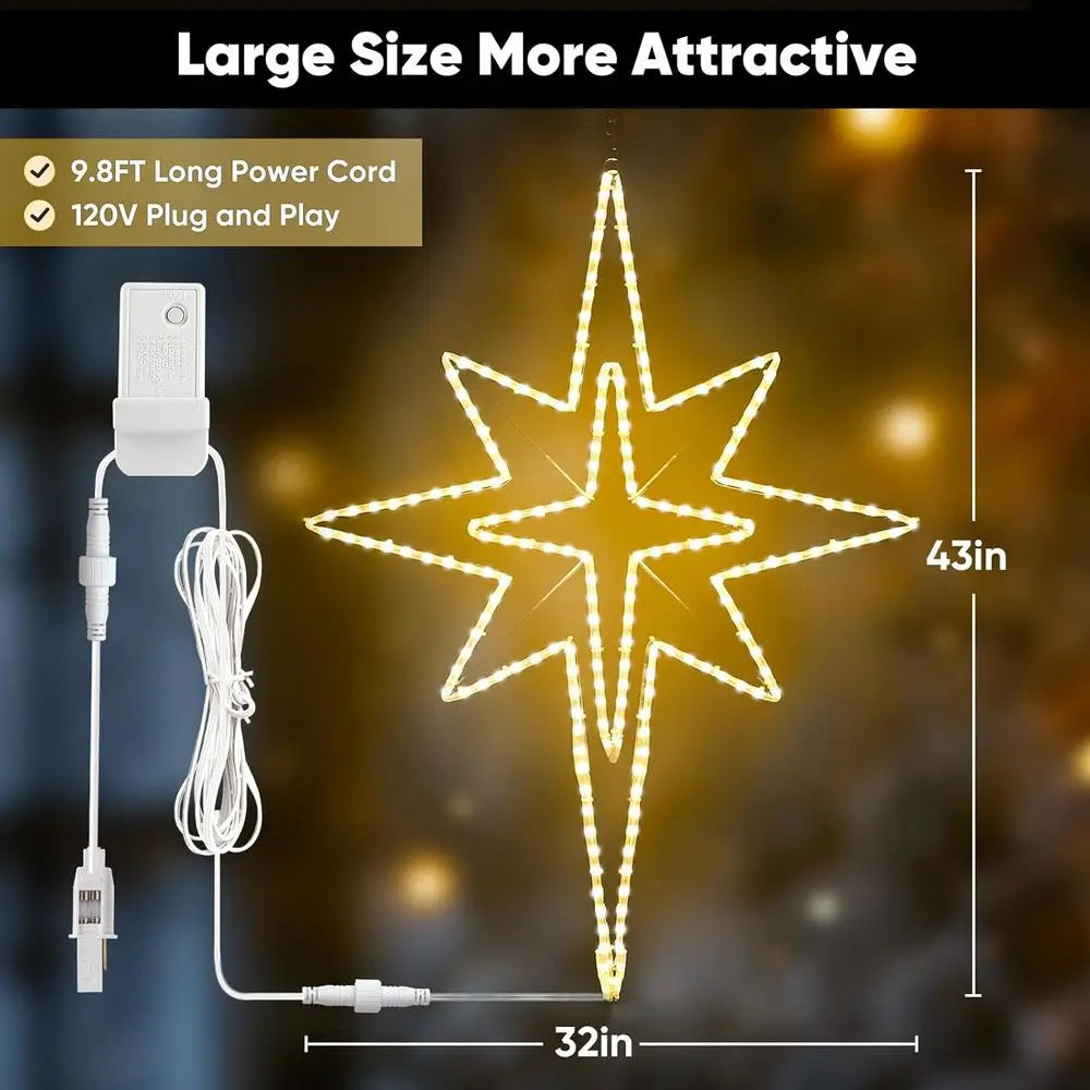 43 Waterproof LED Bethlehem Star Light, 8 Modes, Outdoor Christmas Decor, Warm White