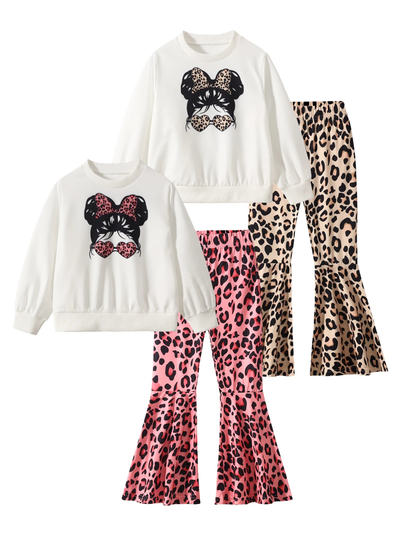 4 Pack Girls Long Sleeve Pants Set Fashion Casual Comfort Cute Outfit Children Everyday Wear Playwear