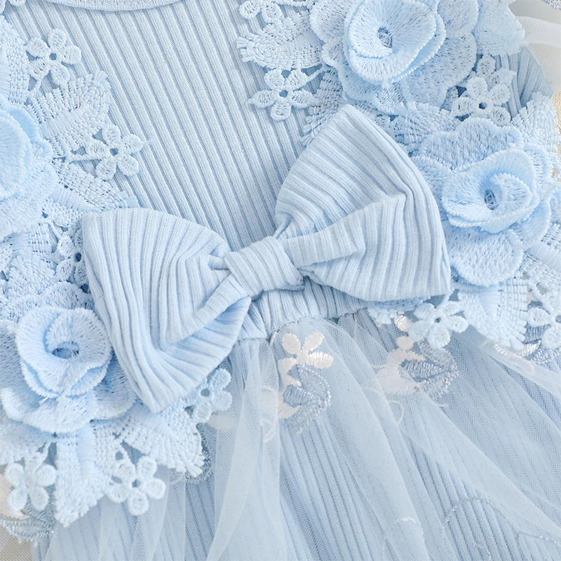 Infant Girls Floral Embroidered Romper with Mesh Skirt and Matching Headband Set for Baby Bodysuits and Jumpsuits