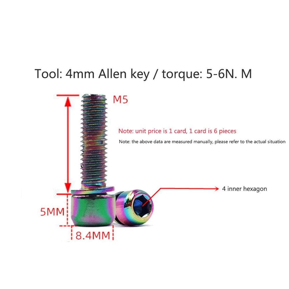 MTB Road Bike Stem Bolts M5x18mm Titanium Plated Allen Hex Head Stem Screws with Washer for Bicycle Accessories