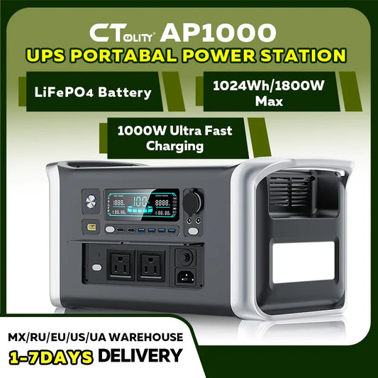 CTOLITY AP1000 1600W Portable Power Station 1024Wh Solar Generator LiFePO4 Battery Camping Travel Blackout Pure Sine Wave