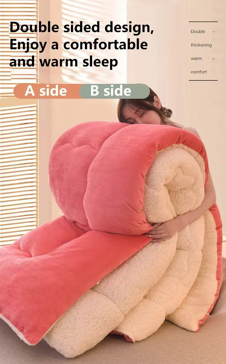 Solid color double-sided Duvet Lamb Wool flannel quilt. Warm comfort in the winter for a bedroom, Thicken Weight Blanket.