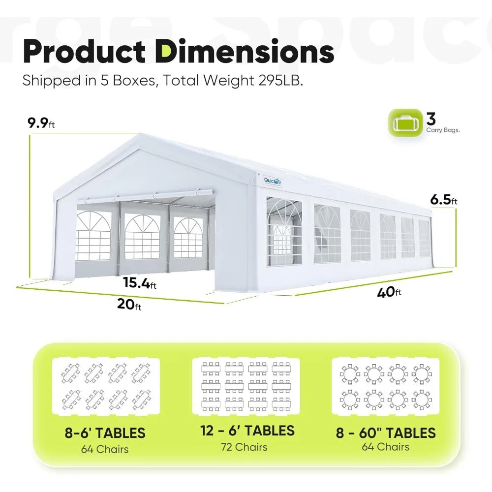 20 x 40 Party Tent Heavy Duty Outdoor Canopy Tent Carport Wedding Event Shelter BBQ Wedding Tents for Parties with Storage Bags(C