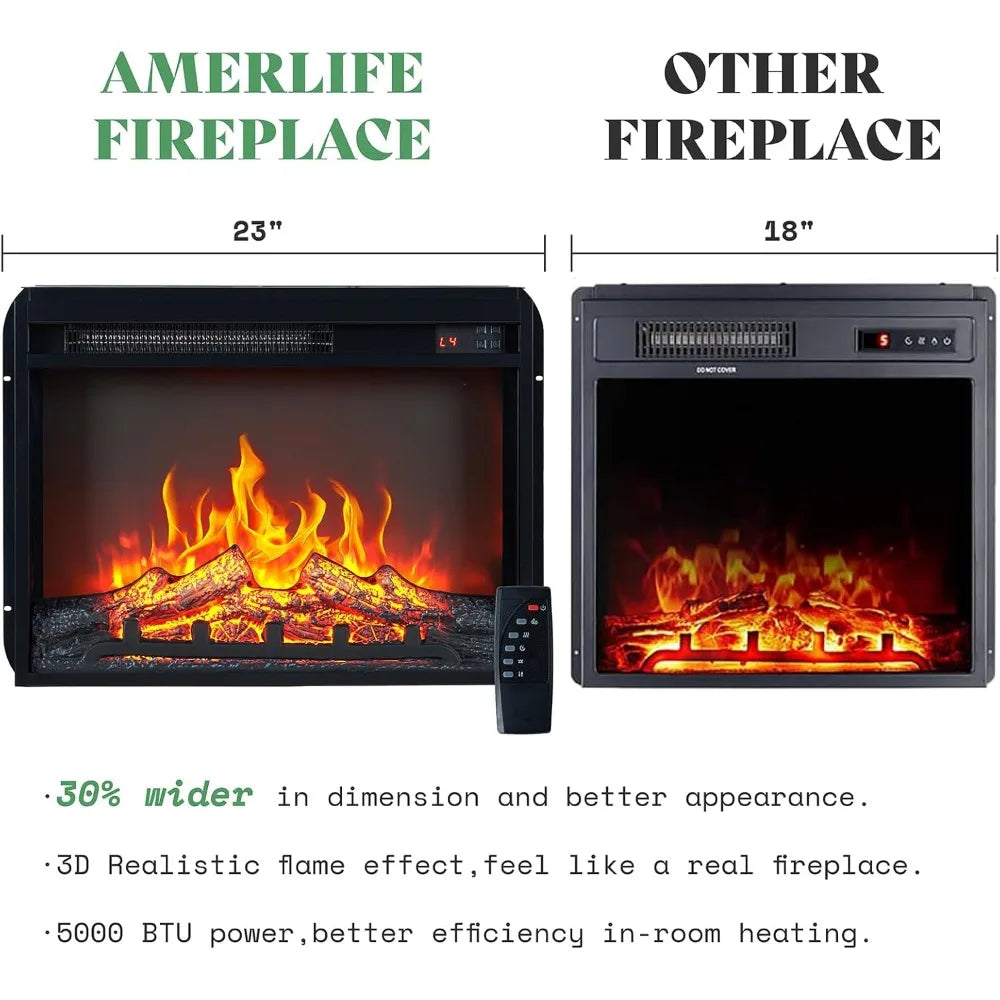 Fireplace TV Stand, Wood Texture Entertainment Center with 23'' Electric Fireplace, Farmhouse Entertainment Stand Media