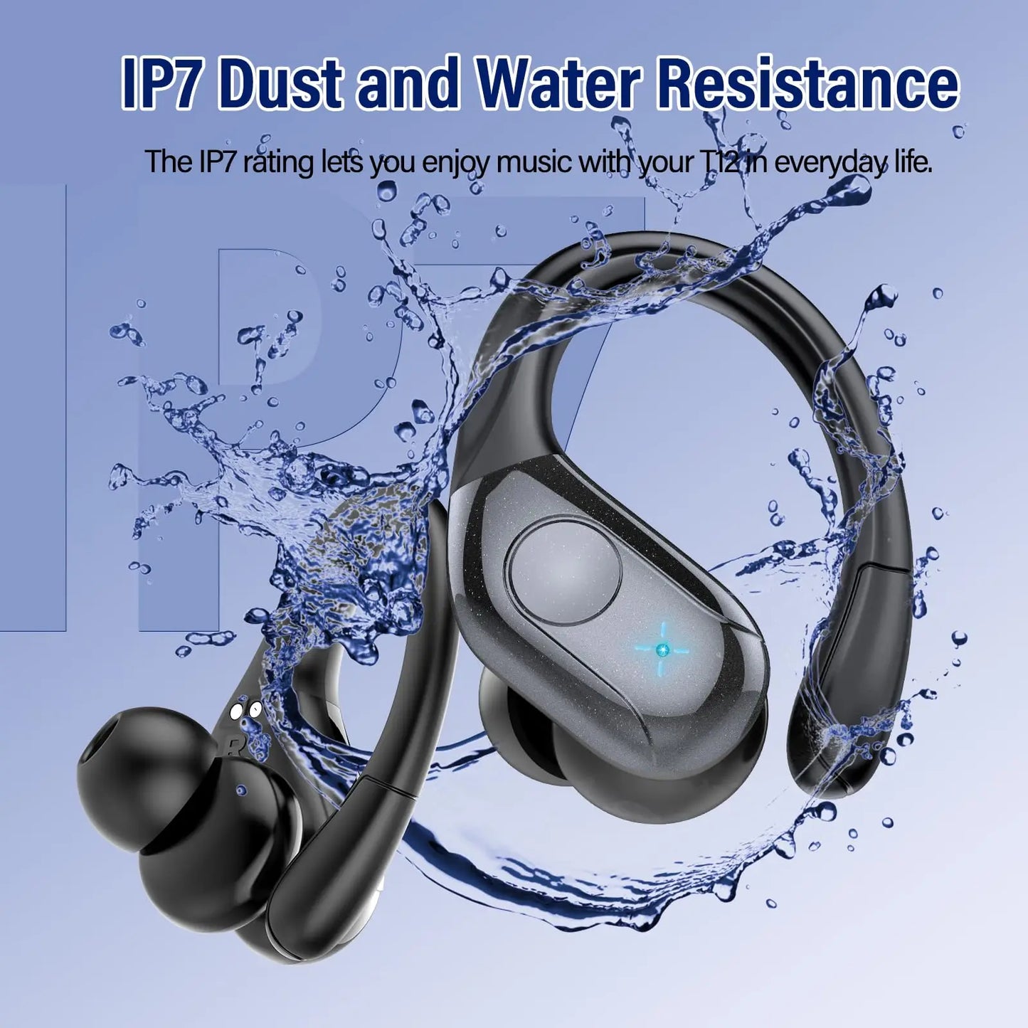 Bluetooth 5.4 Wireless Earbuds, 75H Playtime, IP7 Waterproof Sport Earphones w/Dual LED Display, ENC Mic, Touch Control.